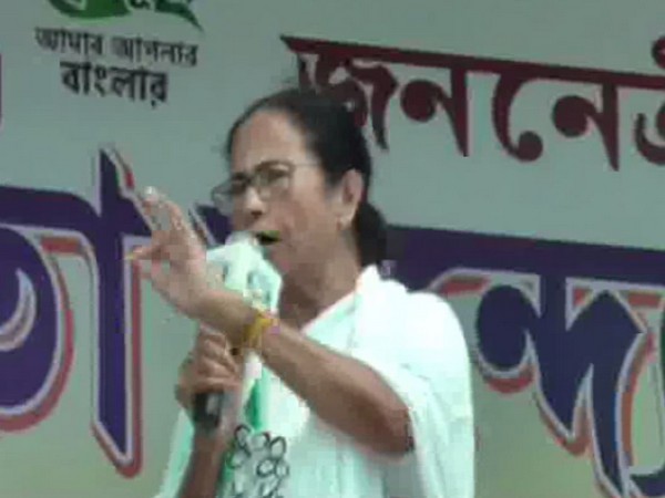 West Bengal Chief Minister Mamata Banerjee addressing an election rally in Basanti on Sunday. Photo/ANI