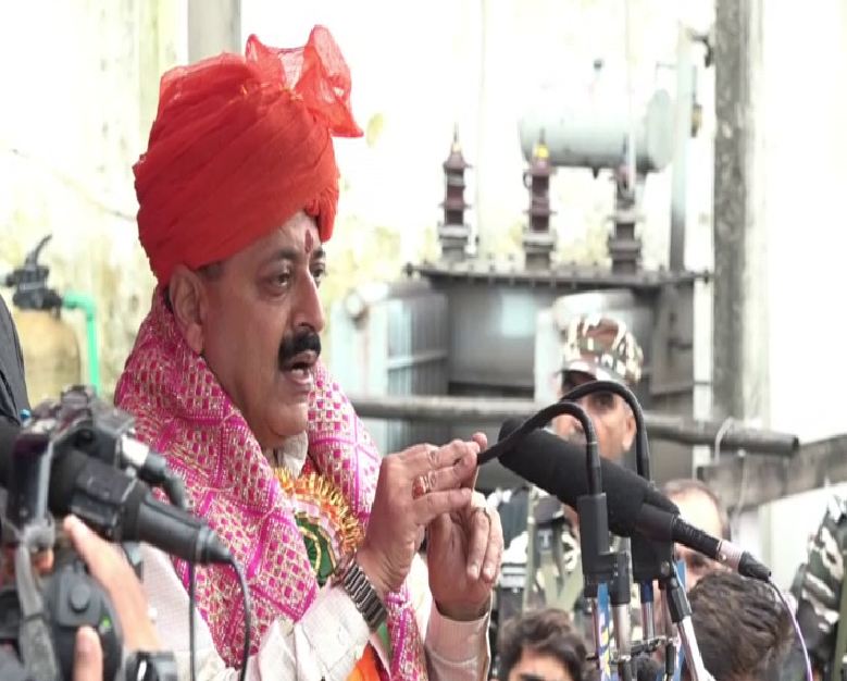 Union Minister Jitendra Singh at a public meeting in Katra on Sunday. Photo/ANI