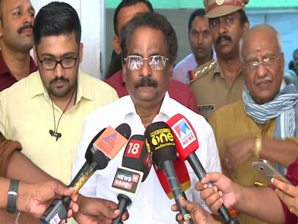 Kerala Law Minister A K Balan while addressing the media on Tuesday (Photo/ANI)