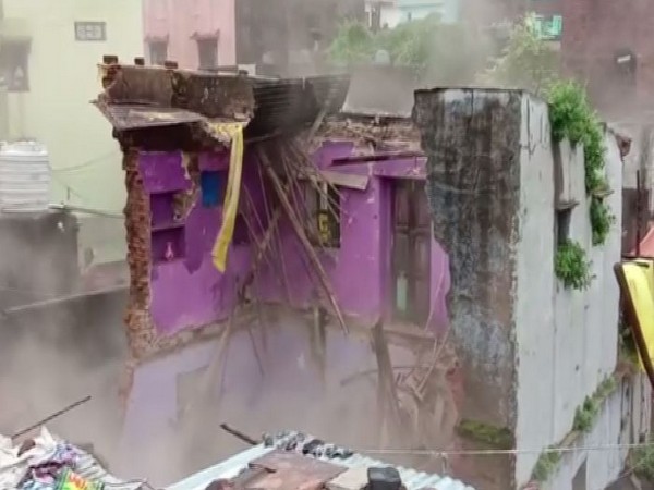 A building collapsed in Mandsaur, Madhya Pradesh following incessant rainfall in the area.(Photo/ANI)