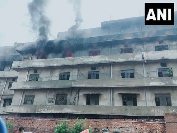 Massive fire broke out in Trimurti Hosiery Mills in Ludhiana’s Sunder Nagar on Wednesday. (Photo/ANI)