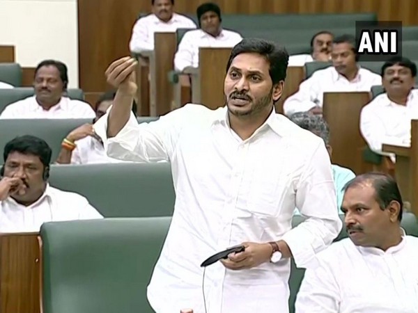 Andhra Pradesh Chief Minister YS Jagan Mohan Reddy in the State Assembly on Monday (ANI)