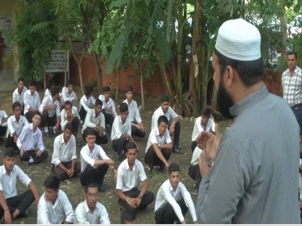 Students at a school in Jammu on Thursday. Photo/ANI