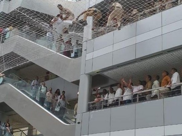 The two teachers jumped off the Mantralaya building on to the safety nets on Wednesday. Photo/ANI