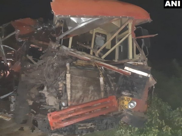 A bus collided with a canter truck on Sunday in Dhule, Maharashtra. (Photo/ANI)