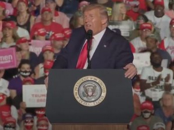 The US President Donald Trump addresses the Florida crowd without a mask on Monday. (Photo/ANI)