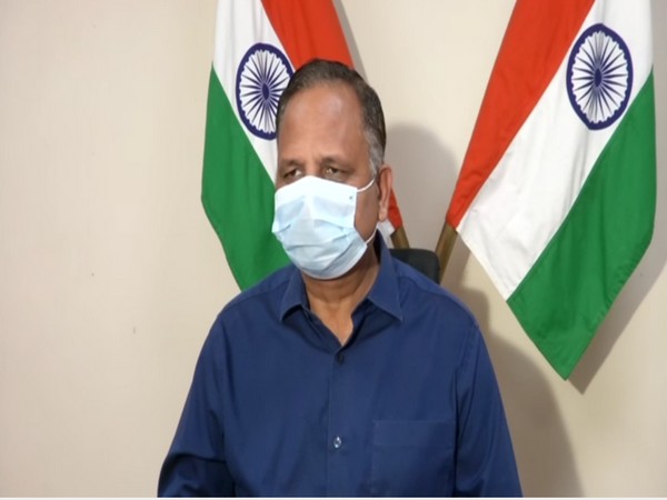 Delhi Health Minister Satyendar Jain addressing a press conference on Saturday.