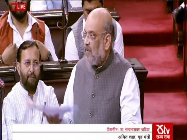 Union Home Minister Amit Shah in the Rajya Sabha on Thursday. Photo/RSTV