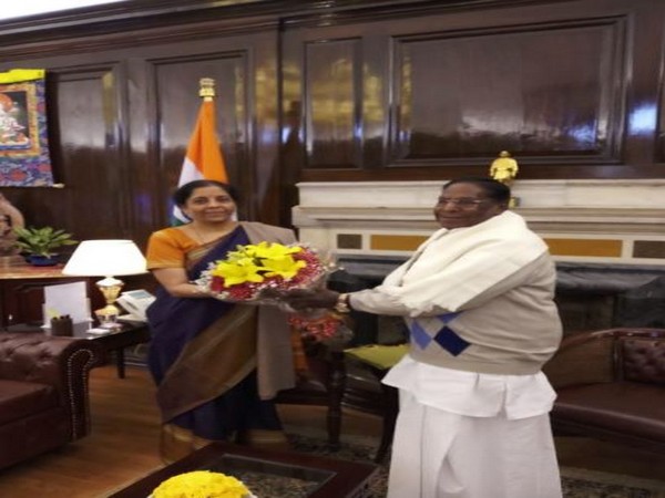 Finance Minister Nirmala Sitharaman (left) and Puducherry Chief Minister V Narayanasamy (right) (Photo/ANI)