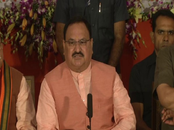 BJP National Working President JP Nadda speaking at a program held for the release of the BJP manifesto in Chandigarh on Sunday. Photo/ANI