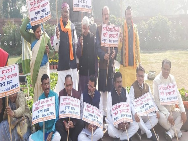 BJP MP's from Jharkhand staging a protest in Parliament on Wednesday (Photo/ANI)