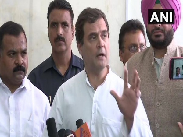 Congress leader Rahul Gandhi while speaking to the reporters on Monday (Photo/ANI)