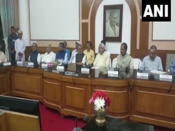 Chief Minister Nitish Kumar held a meeting with elected representatives from Patna on the water-logging issue in Patna on Thursday (Photo/ANI)