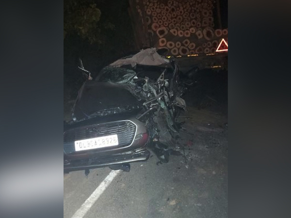 The mangled car following the accident in Saharanpur. Photo/ANI