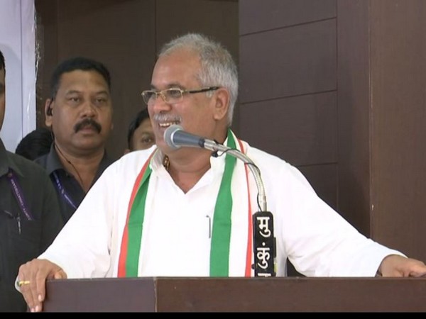 Chhattisgarh Chief Minister Bhupesh Baghel while addressing the industrial and commercial representatives at the programme on Friday. (Photo/NI)