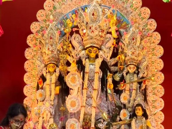 Visuals from a Durga puja pandal at Eastern Zonal Cultural Centre in Salt Lake, Kolkata. (Photo/ANI)