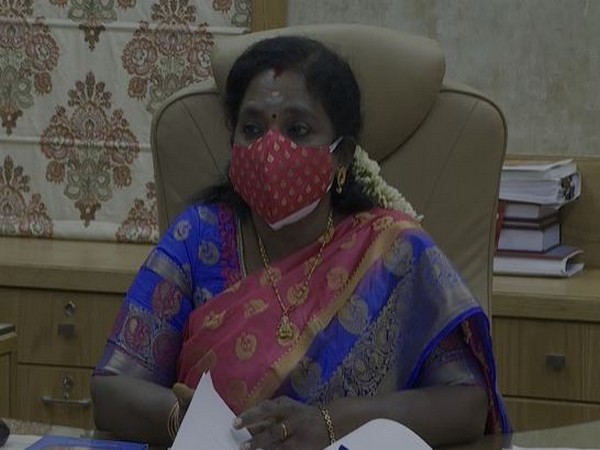 Telangana Governor Tamilisai Soundararajan speaking at the virtual inaugural of the Gita Jnana Saptaham. Photo/ANI