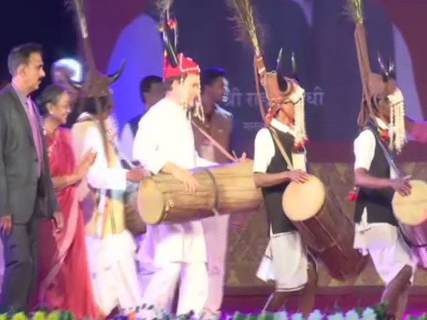 Congress leader Rahul Gandhi shaking a leg with tribal community on Friday (Photo/ANI)