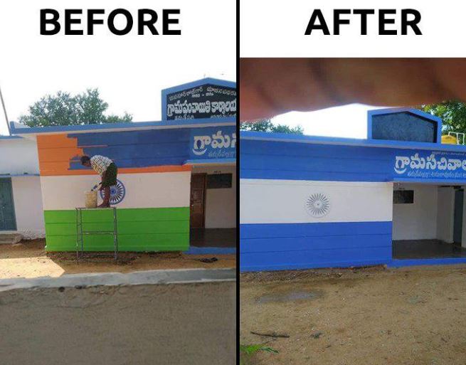 TDP leader N Chandrababu Naidu posted a picture of the tricoloured building which has been repainted with the new colour pattern (Photo/Twitter)