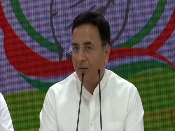 Randeep Singh Surjewala speaks to media in New Delhi on Thursday. [Photo/ANI]