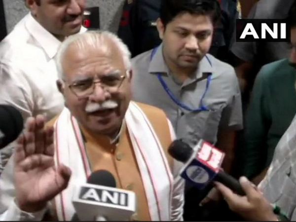 Haryana Chief Minister ML Khattar speaking to reporters in New Delhi on Friday. Photo/ANI