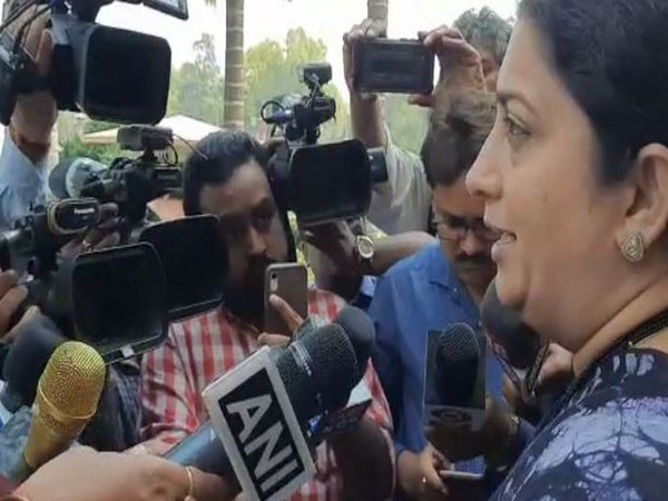 Union Minister Smriti Irani while speaking to the reporters on Friday (Photo/ANI)