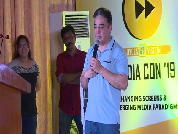 MNM leader Kamal Haasan speaking at a function in Chennai on Thursday. Photo/ANI