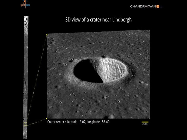 3-D image of a crater sent by Chandrayaan-2. Photo/ISRO Twitter