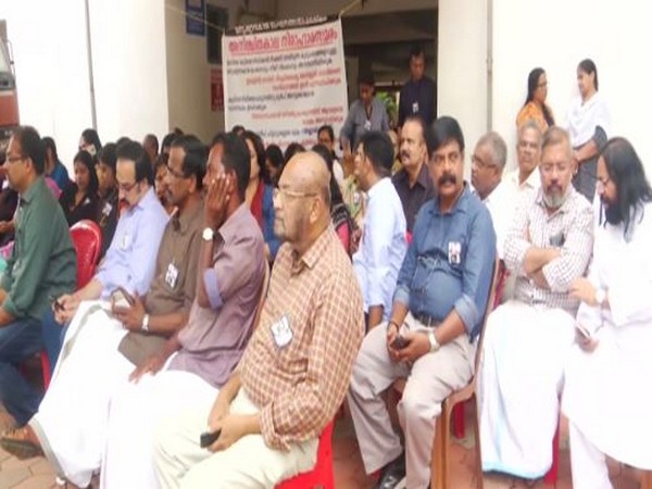 Residents of the Maradu apartments on hunger strike on Friday. Photo/ANI