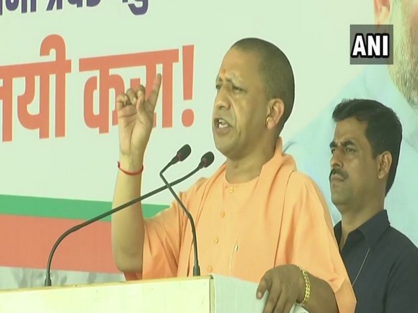 Chief Minister Yogi Adityanath while addressing a public rally in  Yavatmal, Maharashtra. (Photo/ANI)