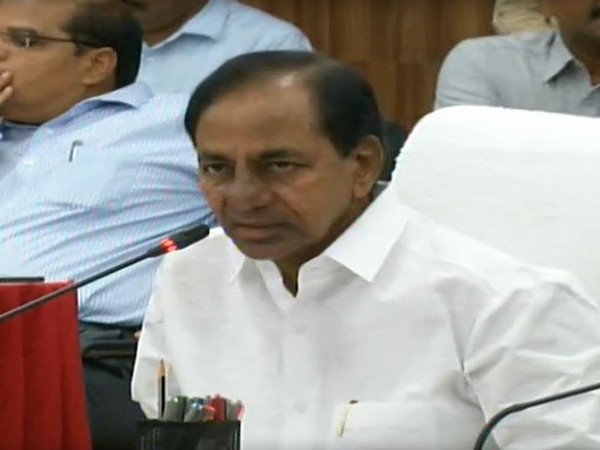 Telangana Chief Minister K Chandrasekhar Rao speaking at a meeting at Pragathi Bhavan, Telangana.