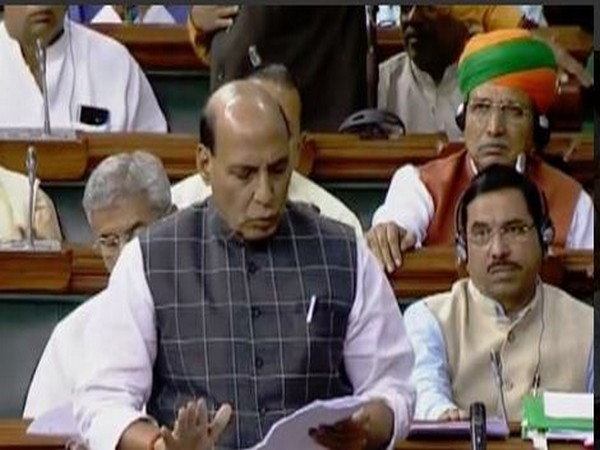 Defence Minister Rajnath Singh speaking in the Lok Sabha on Wednesday. Photo Courtesy LSTV
