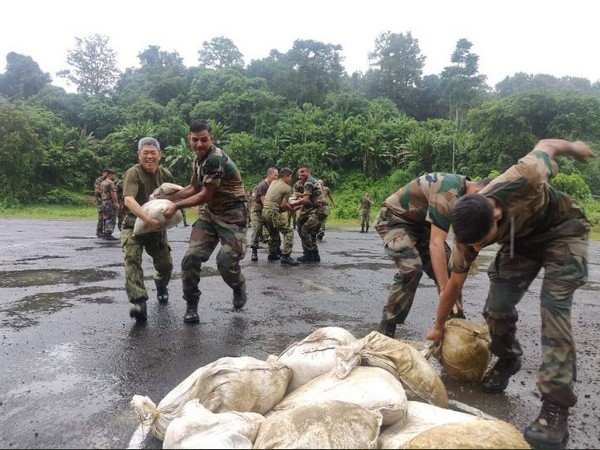 Indian and Japanese Army contingents jointly practiced team-building exercises in Vairengte on Friday. Photo/ANI