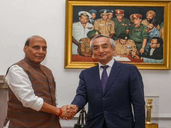 Defence Minister Rajnath Singh met Japanese Ambassador to India Kenji Hiramatsu on Tuesday. (Picture courtesy: ADG (M&C) DPR)