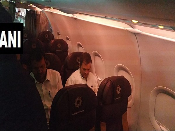 Congress leader Rahul Gandhi onboard flight to Srinagar. Photo/ANI