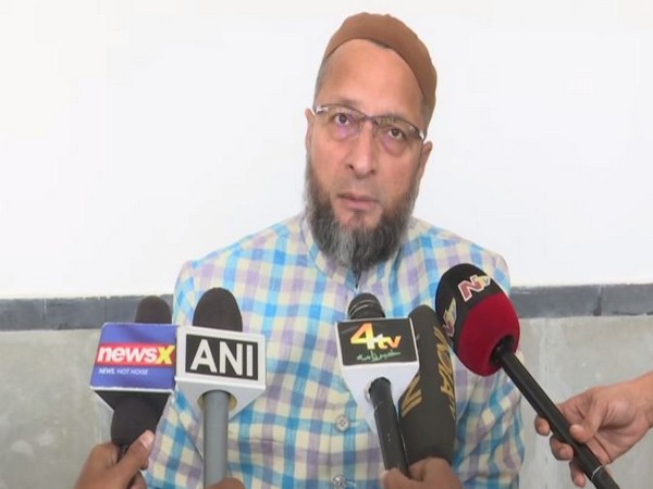 AIMIM chief Asaduddin Owaisi during a press conference in Hyderabad on Monday. Photo/ANI