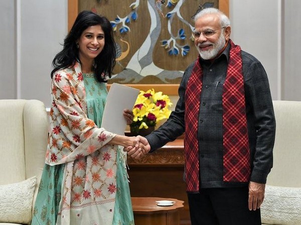 Economic Counsellor and Director of Research Department at IMF Gita Gopinath with Prime Minister Narendra Modi in New Delhi on Monday.