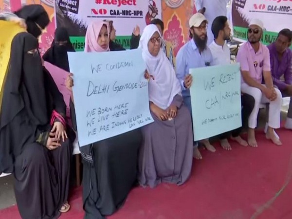 Janata Rajyam Movement members stage a protest in Hyderabad on Thursday (Photo/ANI)