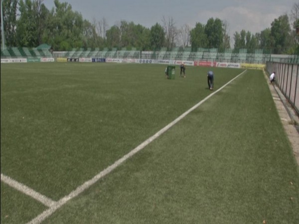 Restoration work begins at Srinagar's Synthetic Football Turf. Photo/ANI 