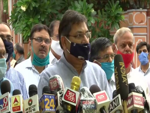 Rajasthan party president Satish Poonia addressing the media in Jaipur on Saturday (Photo/ANI)