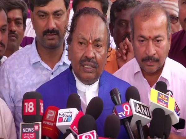 Karnataka's Rural Development and Panchayat Raj Minister KS Eshwarappa speaking to reporters on Friday. Photo/ANI