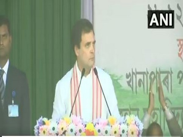 Congress leader Rahul Gandhi addressing a rally in Guwahati on Saturday (Photo/ANI)