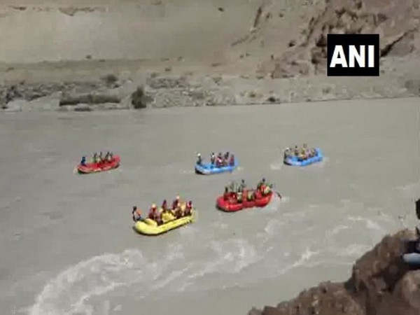 River rafting competition conducted on the last day of Ladhak School Olympics 2019, on Sunday (Photo/ANI)