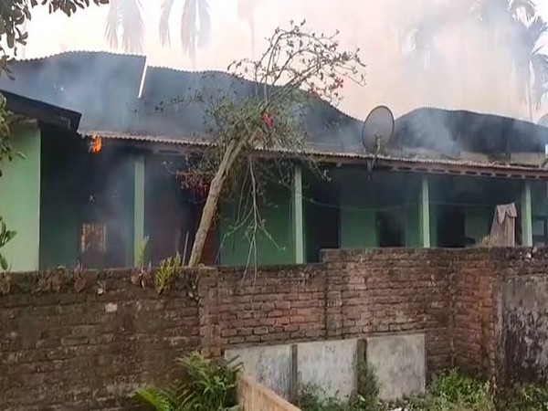 Visuals of Fire erupted in a house at Nagarbera area of Assam (Photo/ANI)