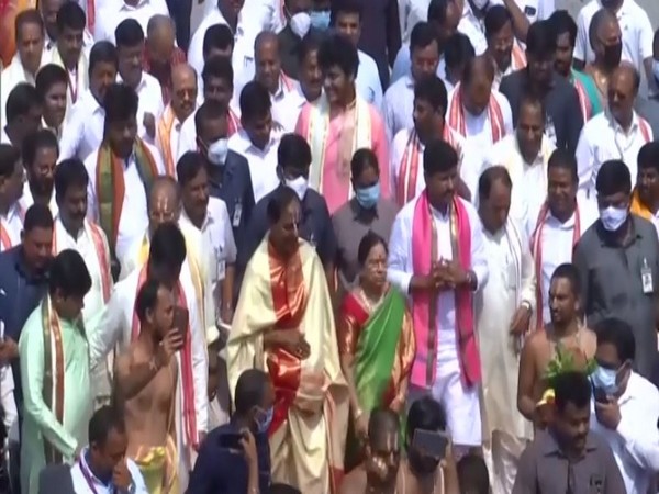 Telangana Chief Minister K Chandrashekar Rao at Yadadri Temple (Photo/ANI)