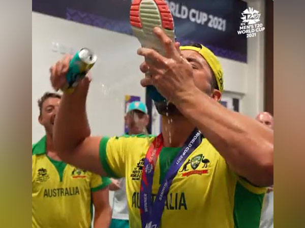 Marcus Stoinis celebrates Australia's T20 World Cup win (Image: ICC)