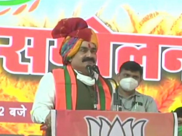 Madhya Pradesh Home Minister Narottam Mishra addressing an event in Indore on Wednesday. Photo/ANI