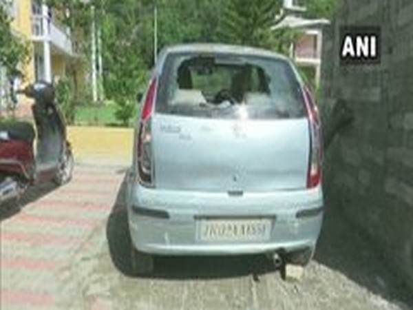 Visual of a damaged car in Maira Chowkian village of Rajouri district. Photo/ANI