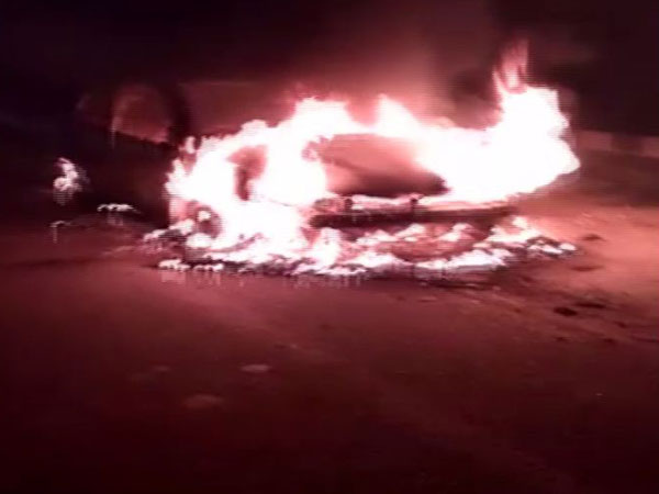 Visuals of car gutted in fire in Kanpur, Uttar Pradesh.