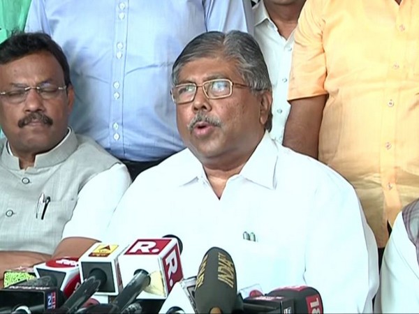 Maharashtra BJP chief Chandrakant Patil speaking at a press conference in Mumbai on Monday. Photo/ANI